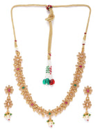 Priyaasi Women Ruby Emerald Stones Pearls Gold-Polished Floral Jewellery Set - Swadesiicart