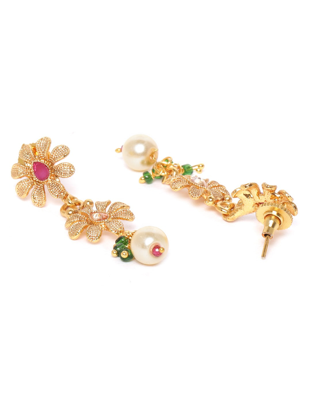 Priyaasi Women Ruby Emerald Stones Pearls Gold-Polished Floral Jewellery Set - Swadesiicart
