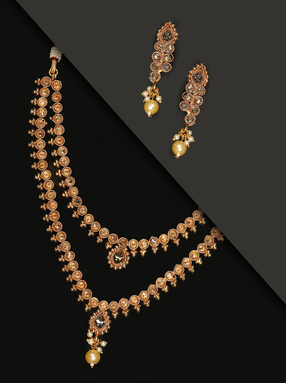 Priyaasi Women Kundan Pearls Beads Gold-Polished Layered Jewellery Set - Noz2Toz
