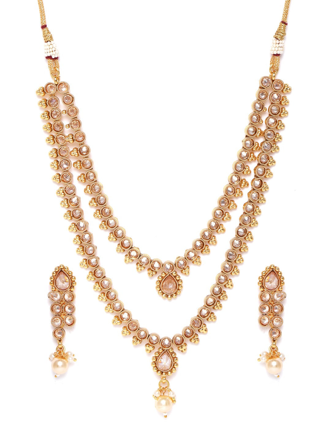 Priyaasi Women Kundan Pearls Beads Gold-Polished Layered Jewellery Set - Swadesiicart