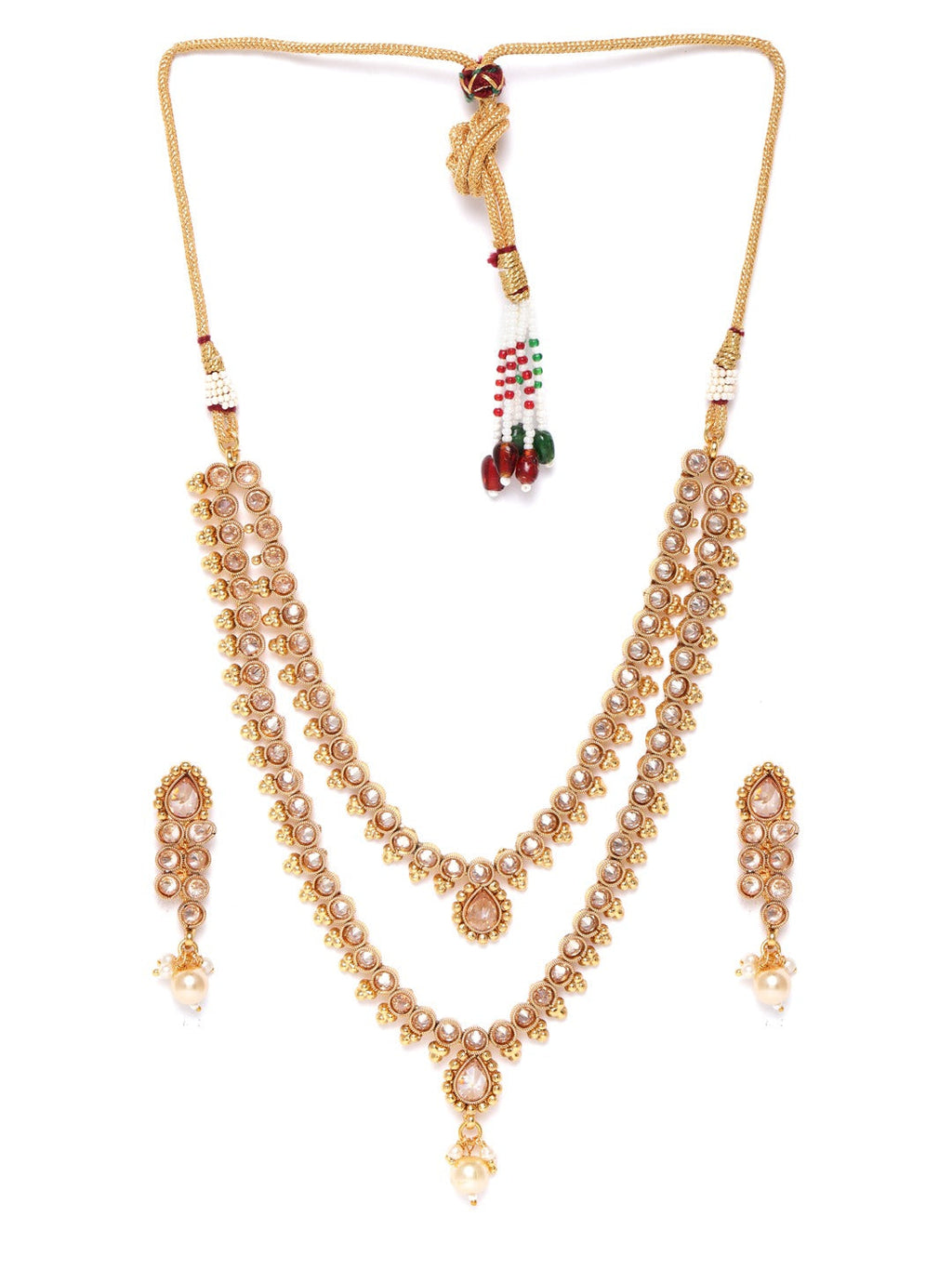 Priyaasi Women Kundan Pearls Beads Gold-Polished Layered Jewellery Set - Swadesiicart