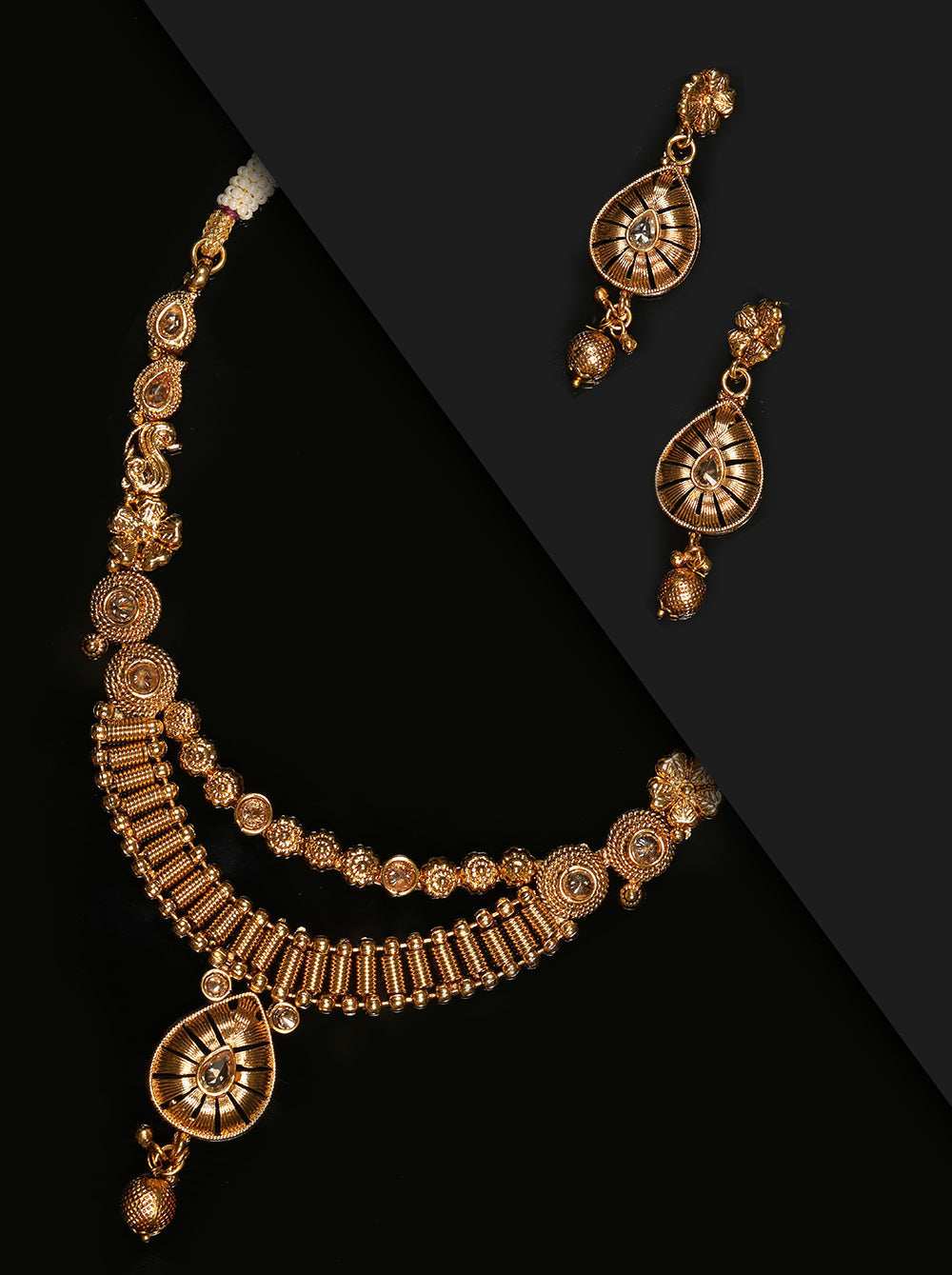 Priyaasi Women Kundan Beads Gold-Polished Jewellery Set - Noz2Toz