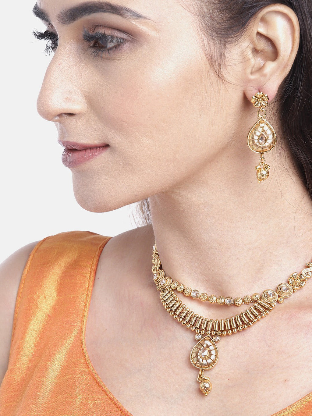 Priyaasi Women Kundan Beads Gold-Polished Jewellery Set - Swadesiicart