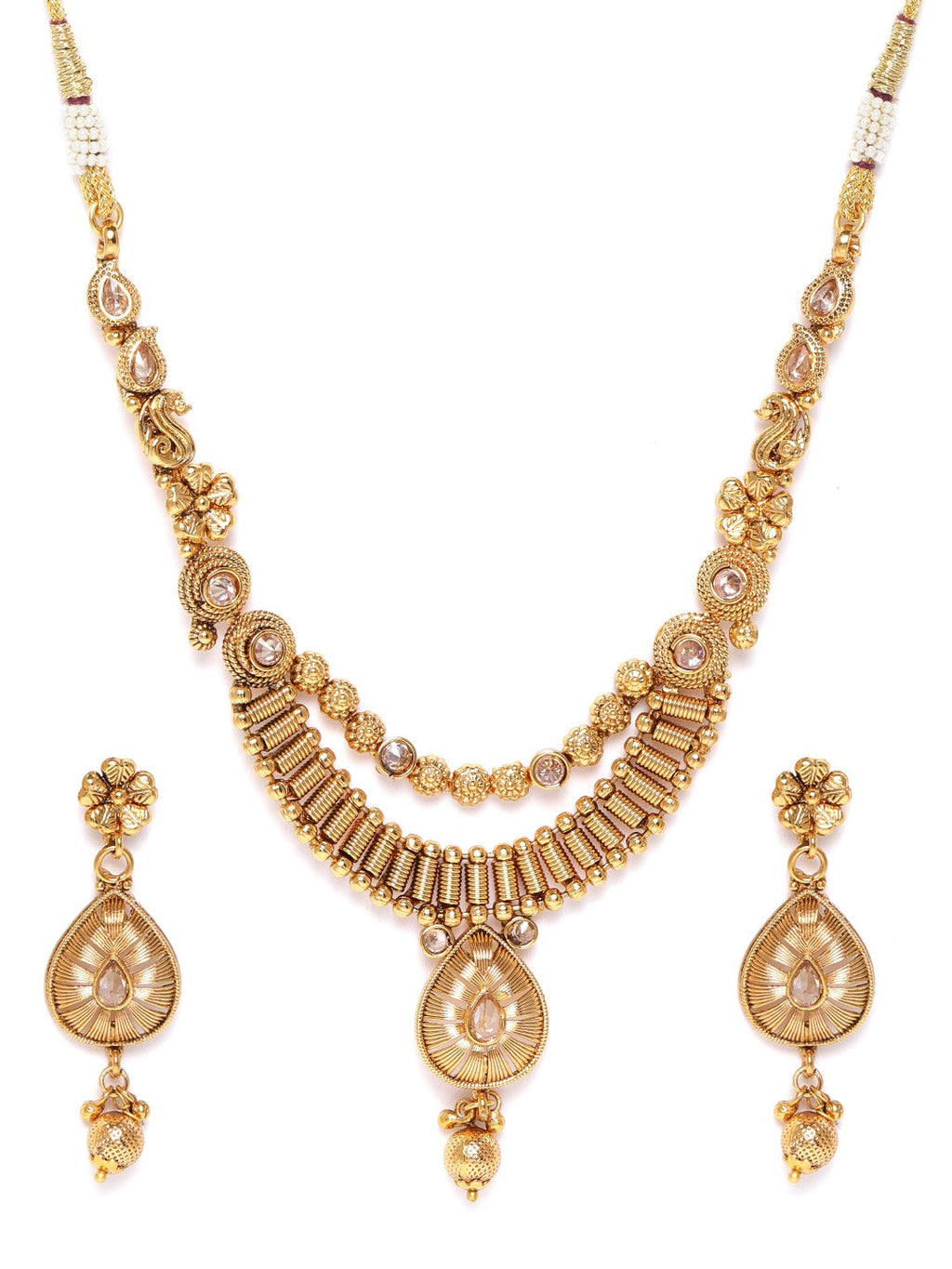Priyaasi Women Kundan Beads Gold-Polished Jewellery Set - Swadesiicart