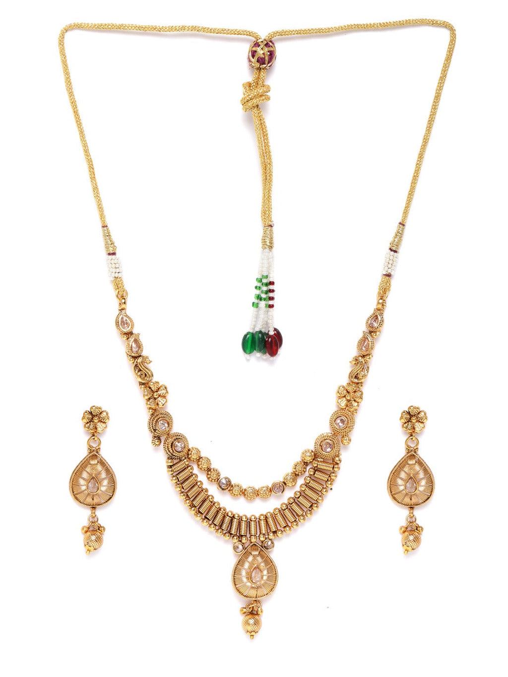 Priyaasi Women Kundan Beads Gold-Polished Jewellery Set - Swadesiicart