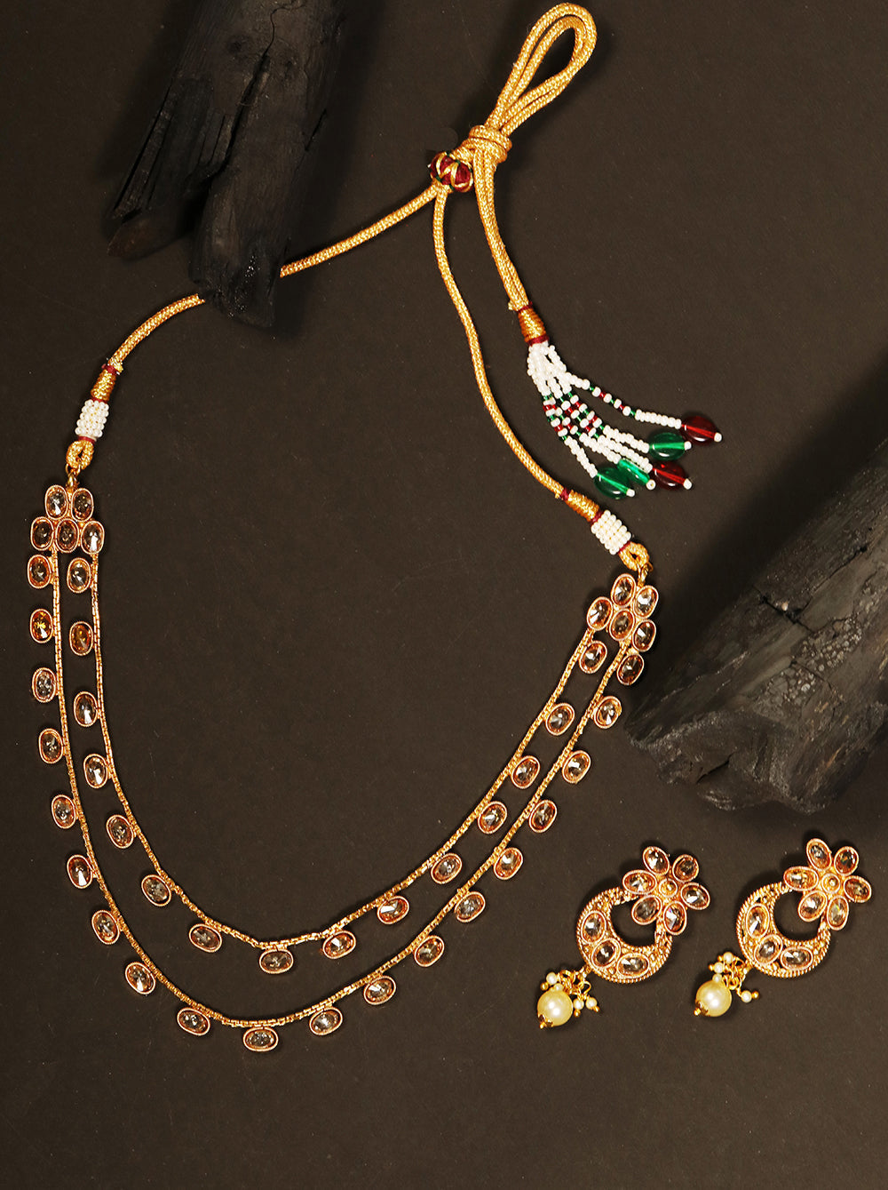 Priyaasi Women Kundan Pearls Gold-Polished Layered Jewellery Set - Noz2Toz