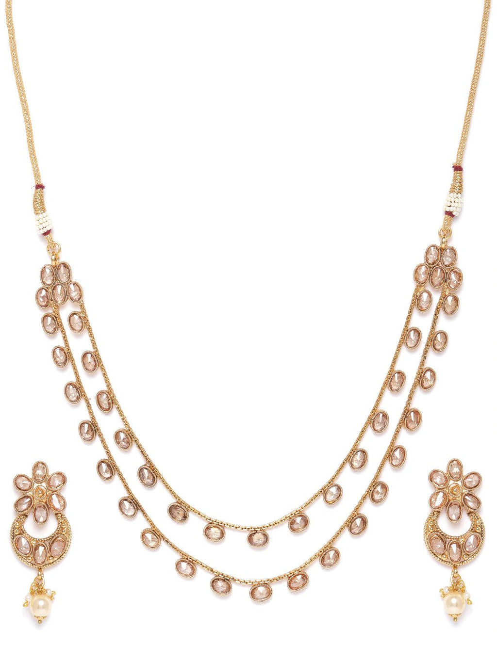 Priyaasi Women Kundan Pearls Gold-Polished Layered Jewellery Set - Swadesiicart