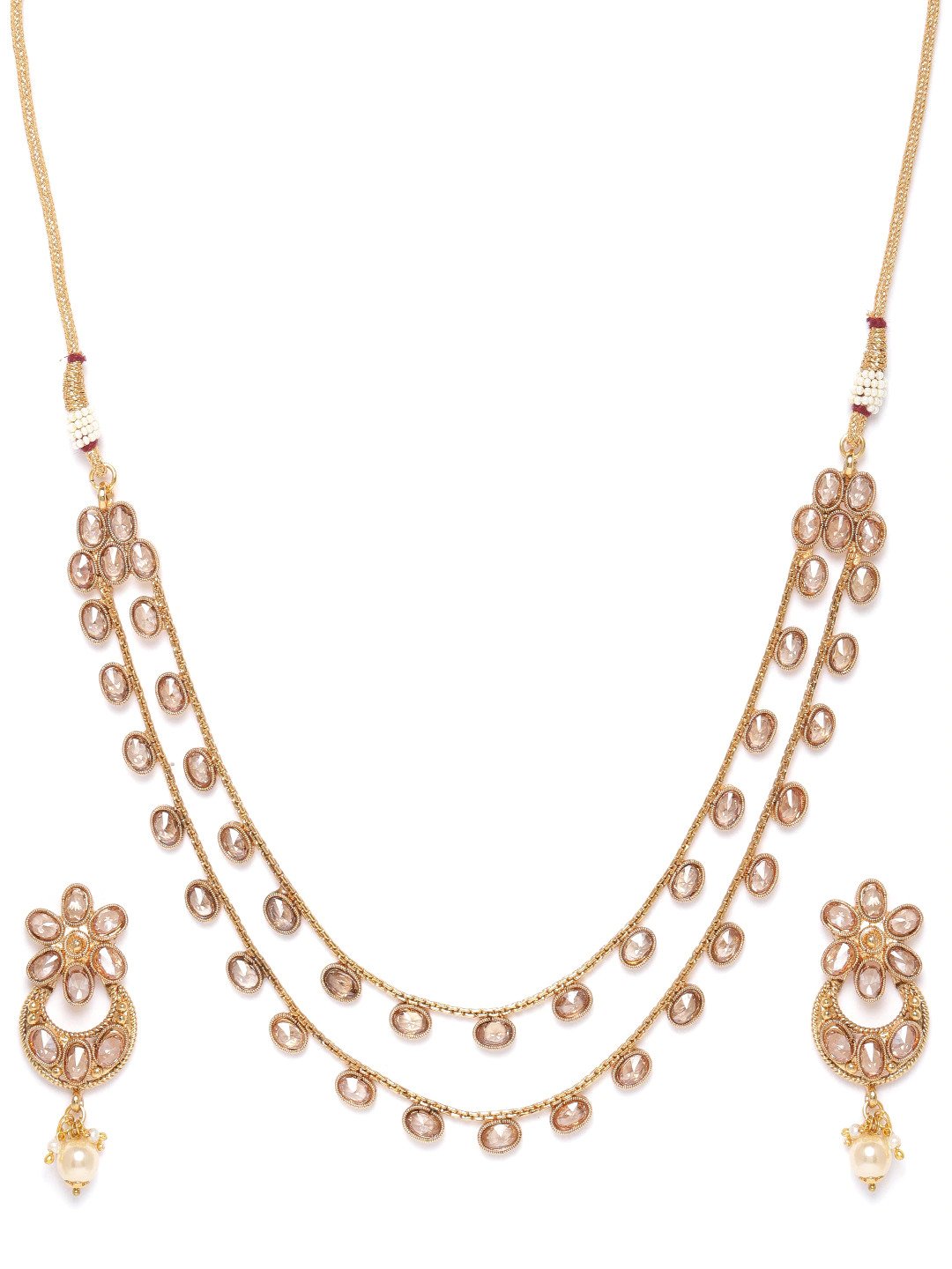 Priyaasi Women Kundan Pearls Gold-Polished Layered Jewellery Set - Swadesiicart