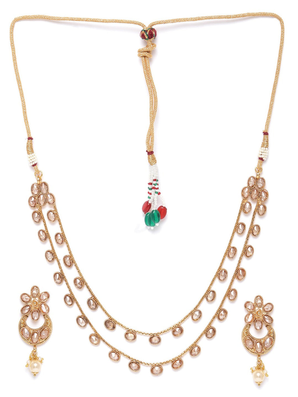 Priyaasi Women Kundan Pearls Gold-Polished Layered Jewellery Set - Swadesiicart