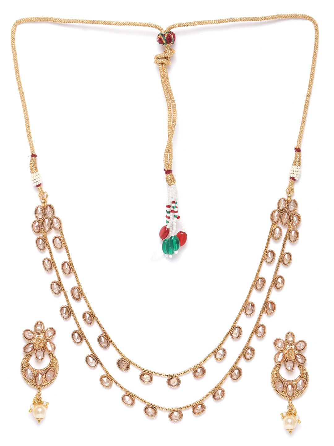 Priyaasi Women Kundan Pearls Gold-Polished Layered Jewellery Set - Swadesiicart