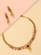 Priyaasi Women Ruby Stones Pearls Beads Gold-Polished Jewellery Set - Noz2Toz