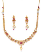 Priyaasi Women Ruby Stones Pearls Beads Gold-Polished Jewellery Set - Swadesiicart