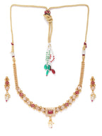 Priyaasi Women Ruby Stones Pearls Beads Gold-Polished Jewellery Set - Swadesiicart