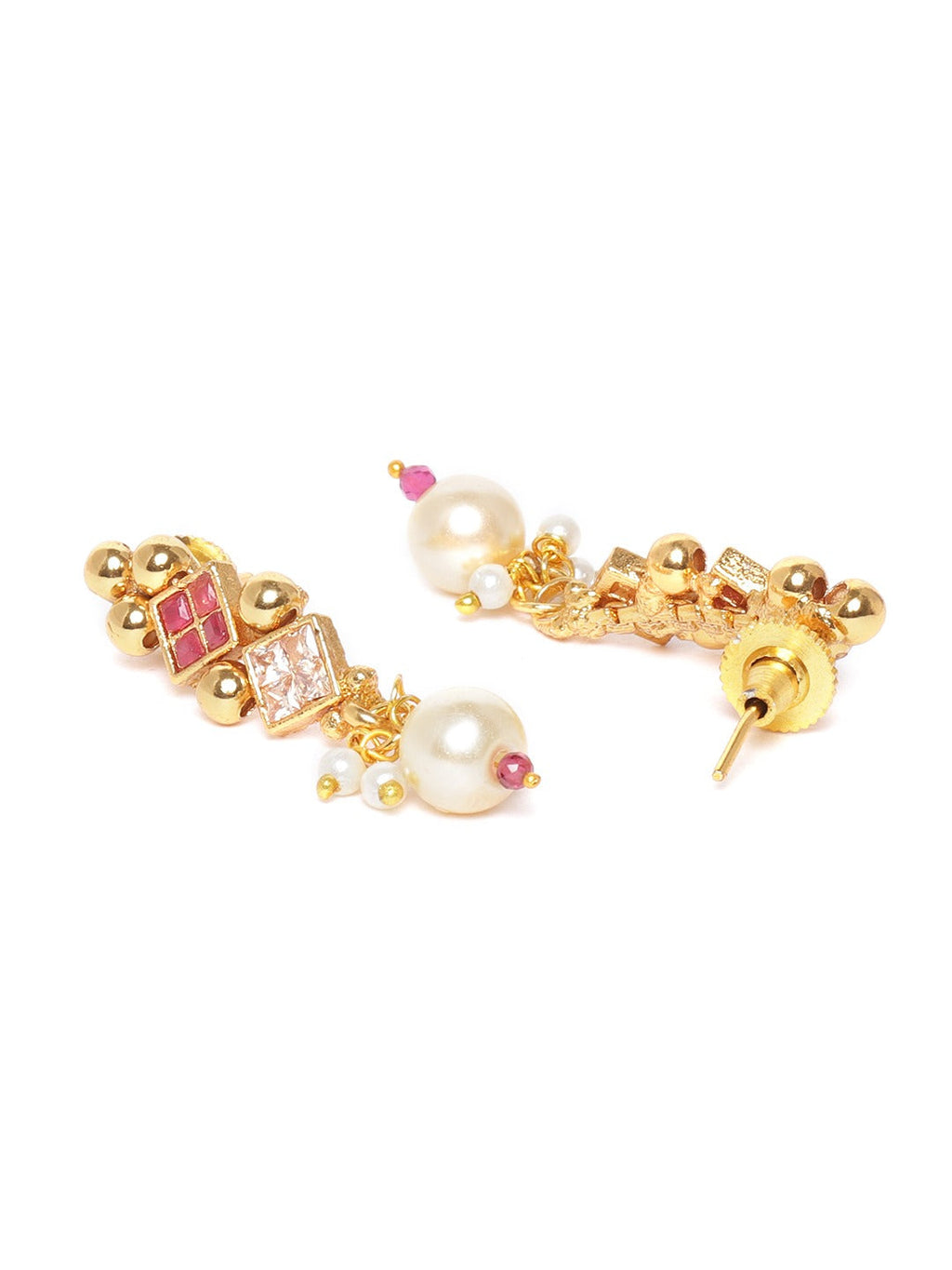 Priyaasi Women Ruby Stones Pearls Beads Gold-Polished Jewellery Set - Swadesiicart