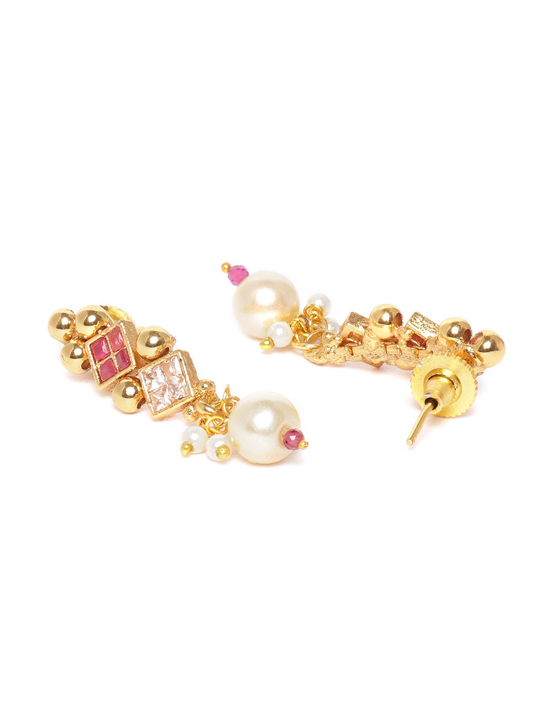 Priyaasi Women Ruby Stones Pearls Beads Gold-Polished Jewellery Set - Swadesiicart