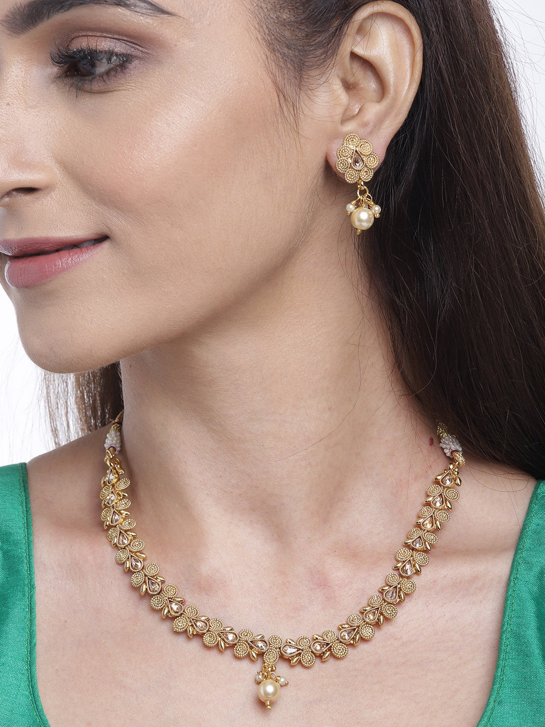 Priyaasi Women Pearls Beads Floral Jewellery Set - Swadesiicart