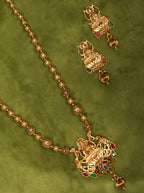 Priyaasi Women Ruby Emerald Beads Gold-Polished Temple Jewellery Set - Swadesiicart