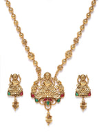 Priyaasi Women Ruby Emerald Beads Gold-Polished Temple Jewellery Set - Swadesiicart