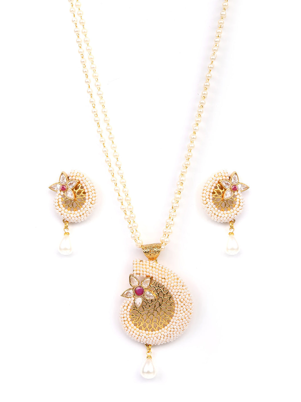 Priyaasi Women Pearls Beads Gold-Polished Floral Jewellery Set - Swadesiicart