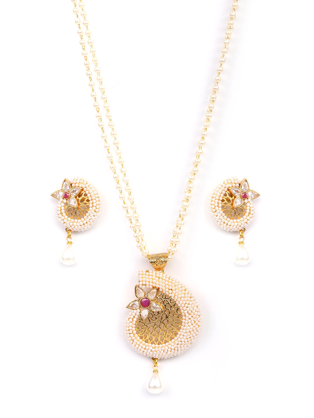 Priyaasi Women Pearls Beads Gold-Polished Floral Jewellery Set - Swadesiicart