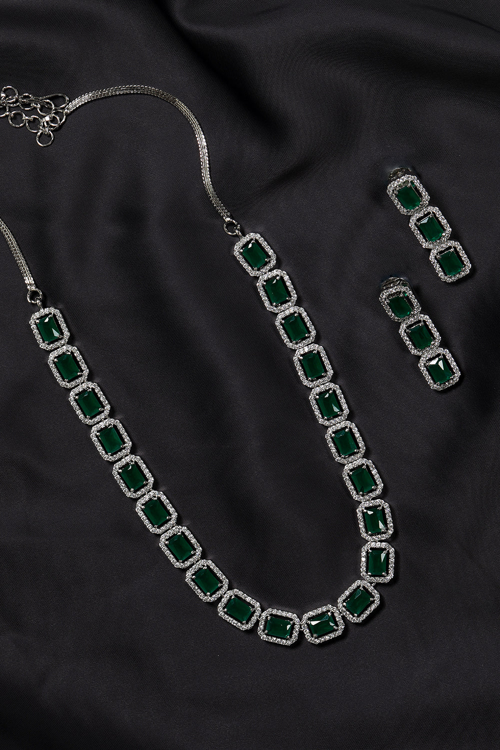 Priyaasi Women Emerald Delight - Green American Diamond Jewellery Set - Swadesiicart