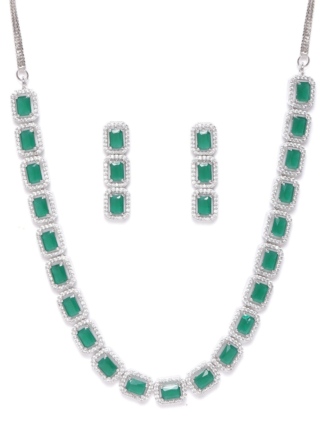 Priyaasi Women Emerald Delight - Green American Diamond Jewellery Set - Swadesiicart