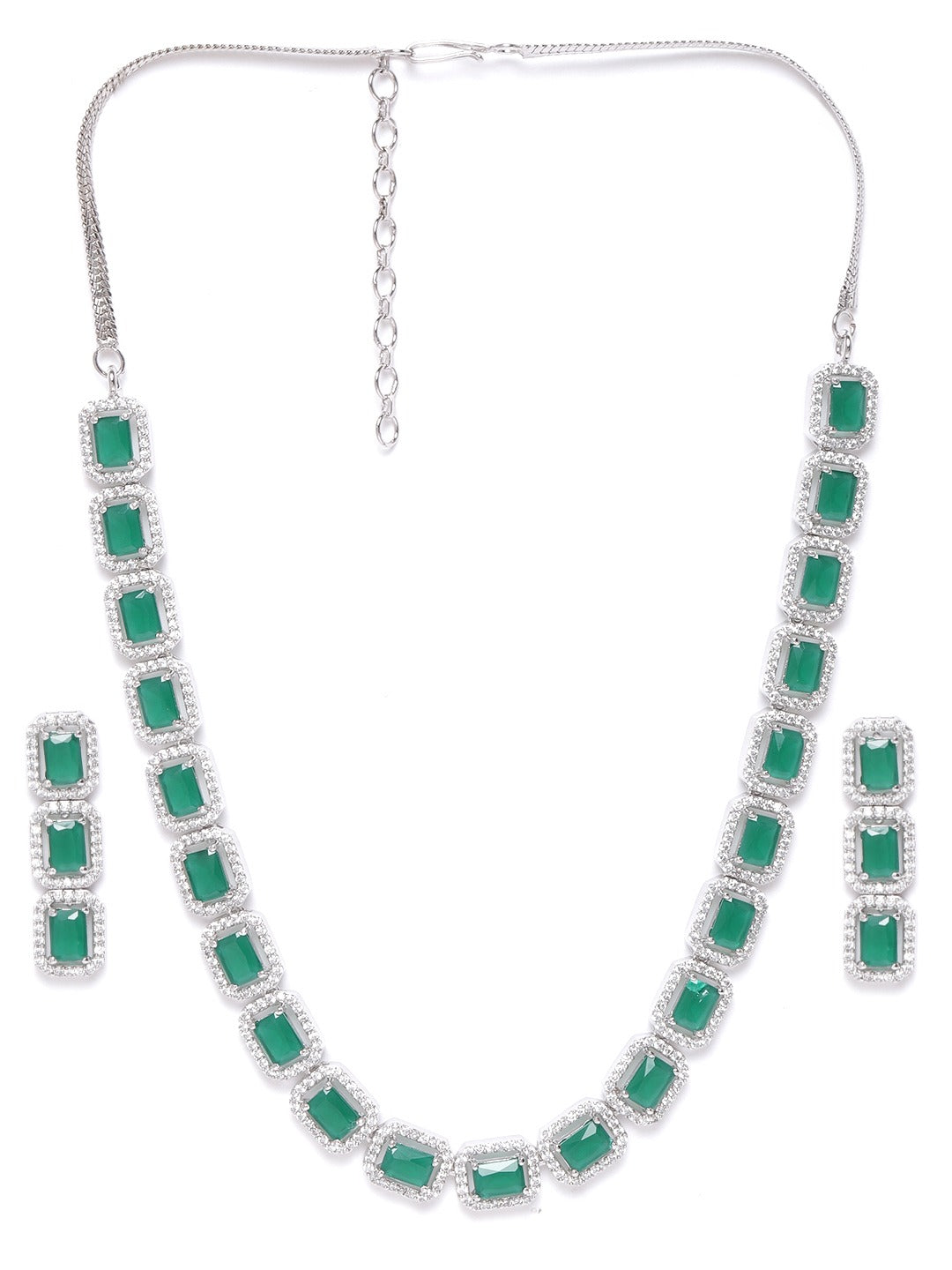 Priyaasi Women Emerald Delight - Green American Diamond Jewellery Set - Swadesiicart