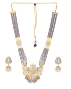 Priyaasi Women Grey Pearls Beads Kundan Gold-Polished Ranihaar Jewellery Set - Swadesiicart
