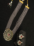 Priyaasi Women Grey Beads Kundan Gold-Polished Ranihaar Jewellery Set - Noz2Toz