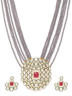Priyaasi Women Grey Beads Kundan Gold-Polished Ranihaar Jewellery Set - Swadesiicart