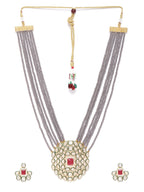 Priyaasi Women Grey Beads Kundan Gold-Polished Ranihaar Jewellery Set - Swadesiicart