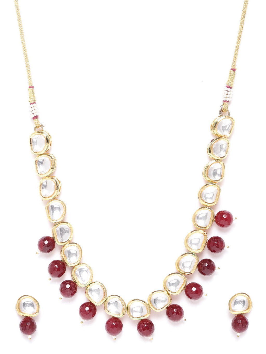 Priyaasi Women Maroon Pearls Kundan Gold-Polished Jewellery Set - Swadesiicart