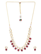 Priyaasi Women Maroon Pearls Kundan Gold-Polished Jewellery Set - Swadesiicart