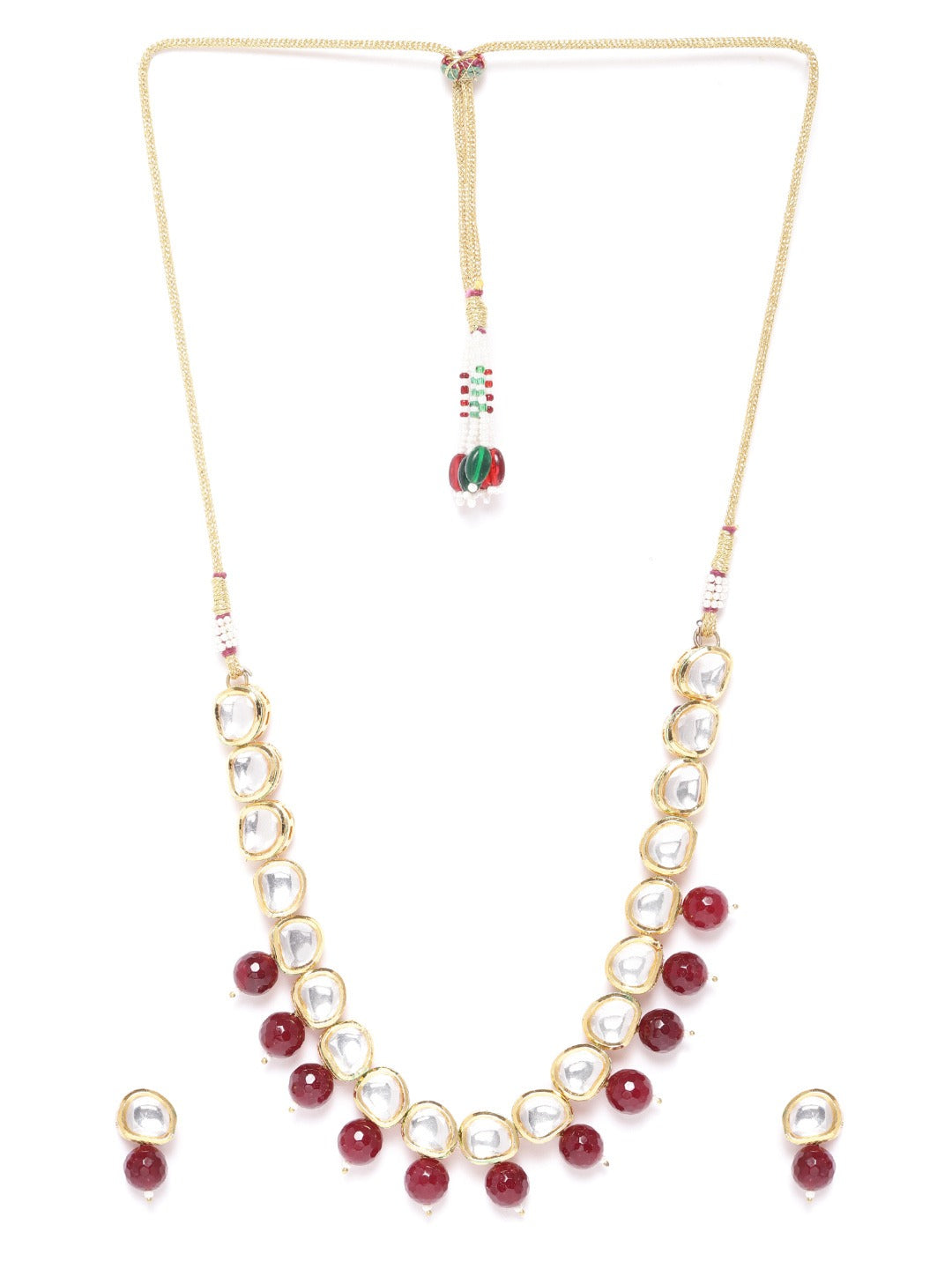 Priyaasi Women Maroon Pearls Kundan Gold-Polished Jewellery Set - Swadesiicart