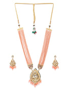 Priyaasi Women Peach Beads Kundan Stones Ranihar Jewellery Set - Swadesiicart