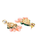 Priyaasi Women Peach Beads Kundan Stones Ranihar Jewellery Set - Swadesiicart