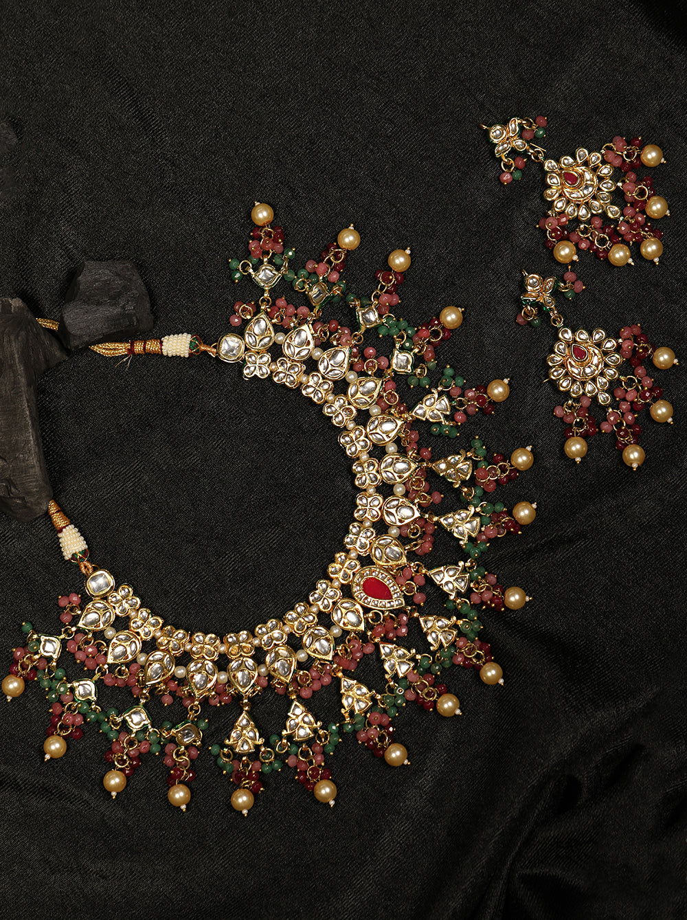 Priyaasi Women Multicolor Stones Kundan Beads Pearls Gold-Polished Jewellery Set - Noz2Toz