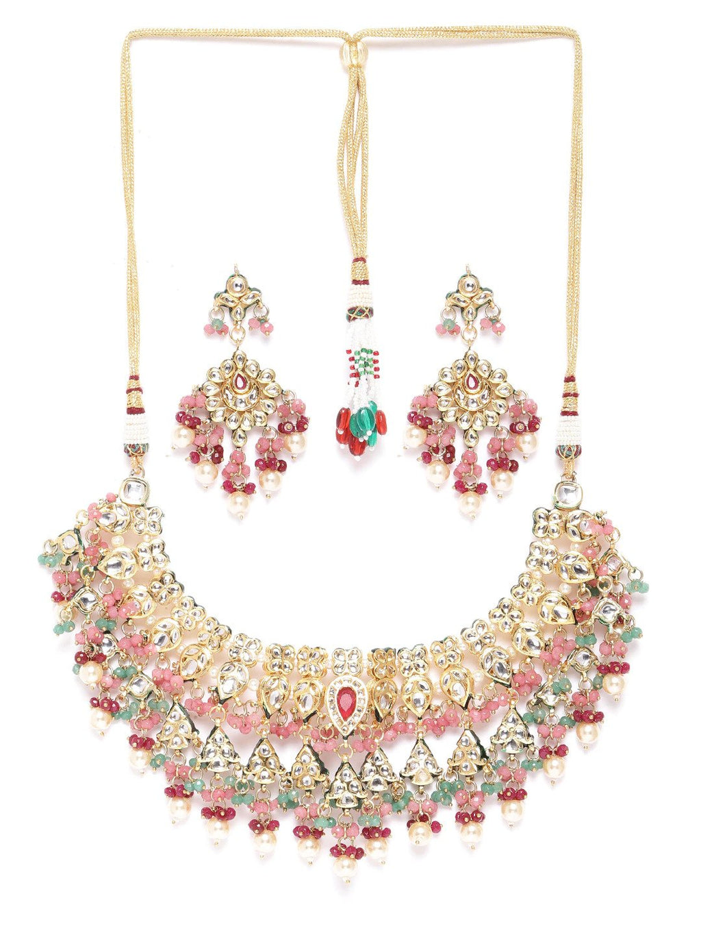 Priyaasi Women Multicolor Stones Kundan Beads Pearls Gold-Polished Jewellery Set - Swadesiicart