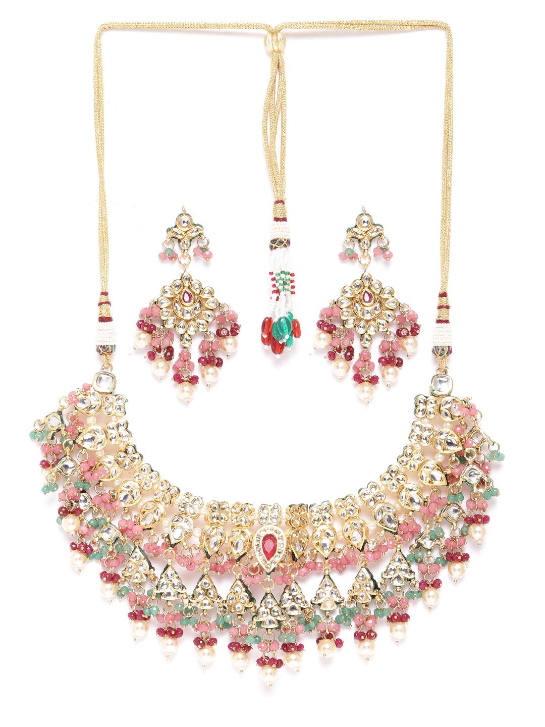 Priyaasi Women Multicolor Stones Kundan Beads Pearls Gold-Polished Jewellery Set - Swadesiicart