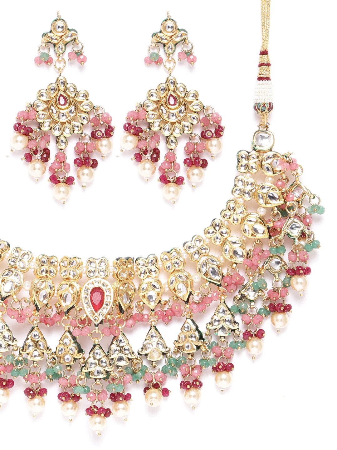 Priyaasi Women Multicolor Stones Kundan Beads Pearls Gold-Polished Jewellery Set - Swadesiicart