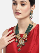 Priyaasi Women Green & Red Beads Kundan Gold-Polished Jewellery Set - Swadesiicart