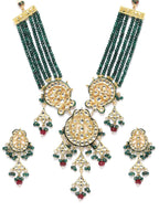 Priyaasi Women Green & Red Beads Kundan Gold-Polished Jewellery Set - Swadesiicart