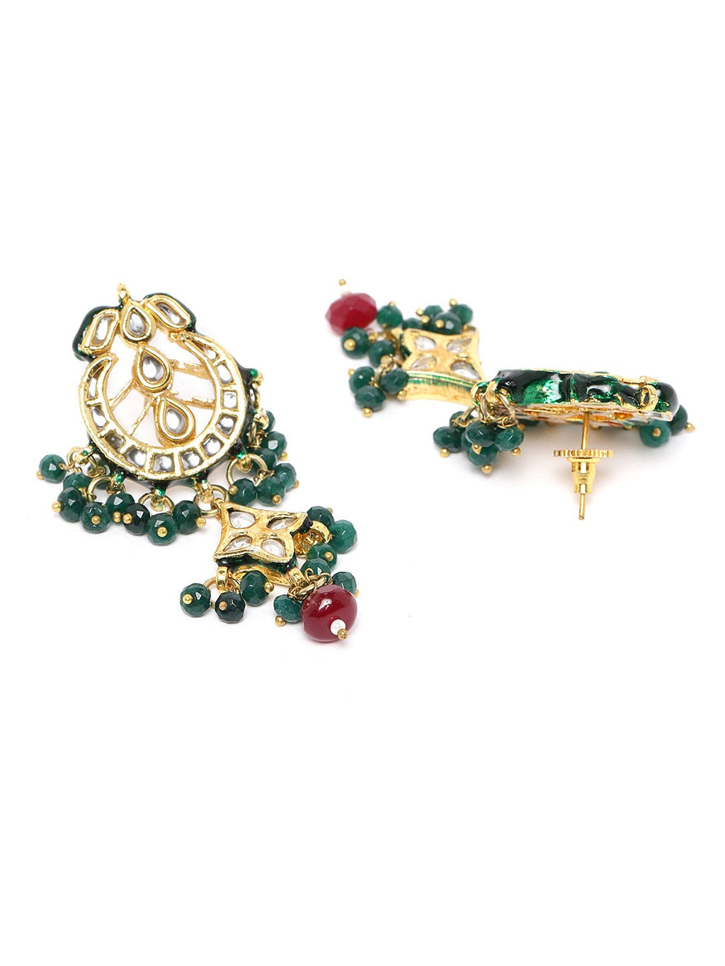 Priyaasi Women Green & Red Beads Kundan Gold-Polished Jewellery Set - Swadesiicart