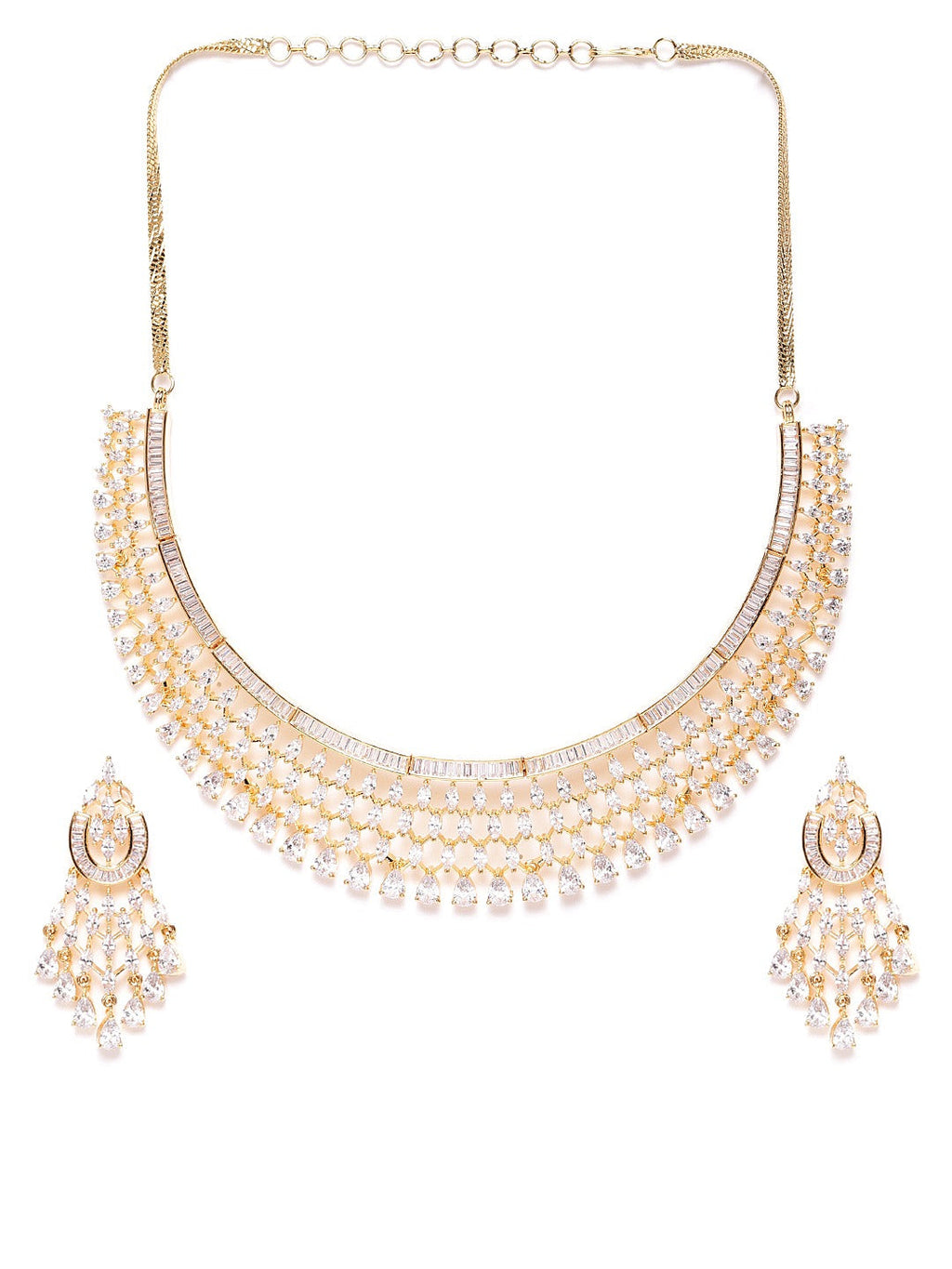 Priyaasi Women Gold-Polished American Diamond Jewellery Set - Swadesiicart