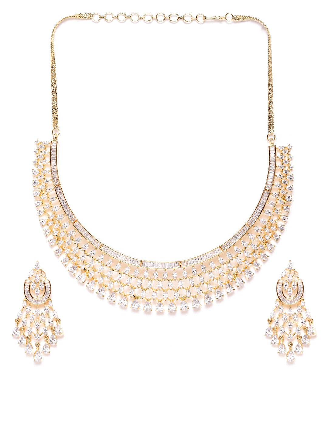 Priyaasi Women Gold-Polished American Diamond Jewellery Set - Swadesiicart
