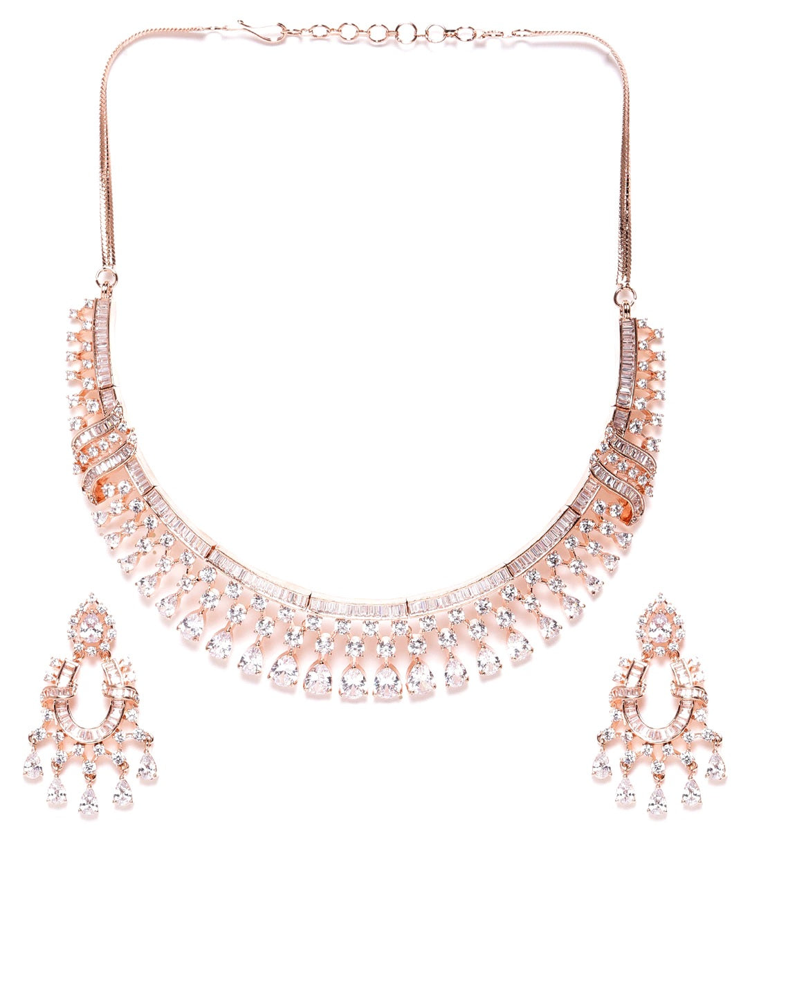 Priyaasi Women Rose Gold American Diamond Jewellery Set - Swadesiicart