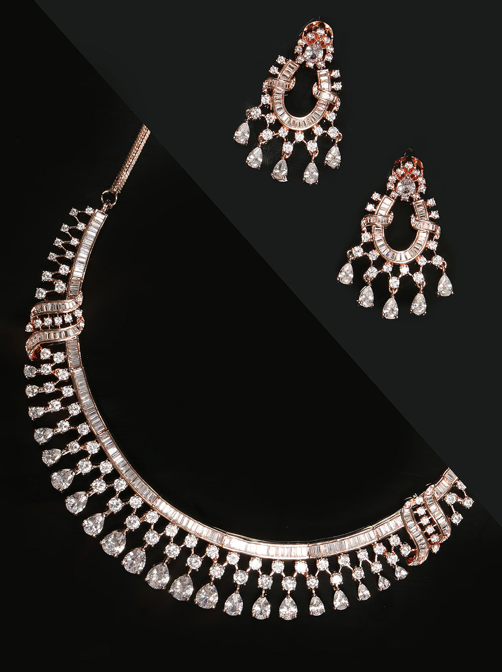 Priyaasi Women Rose Gold American Diamond Jewellery Set - Noz2Toz