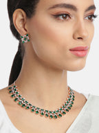 Priyaasi Women Emerald American Diamond Rose Gold-Polished Floral Jewellery Set - Swadesiicart