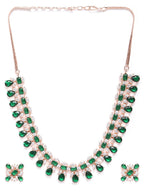 Priyaasi Women Emerald American Diamond Rose Gold-Polished Floral Jewellery Set - Swadesiicart