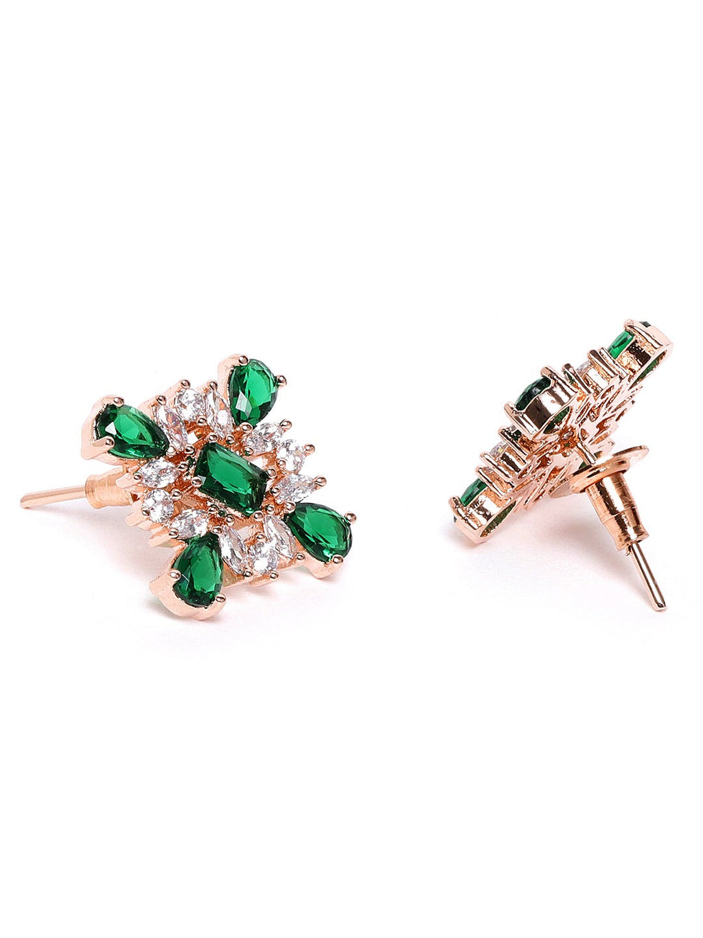 Priyaasi Women Emerald American Diamond Rose Gold-Polished Floral Jewellery Set - Swadesiicart